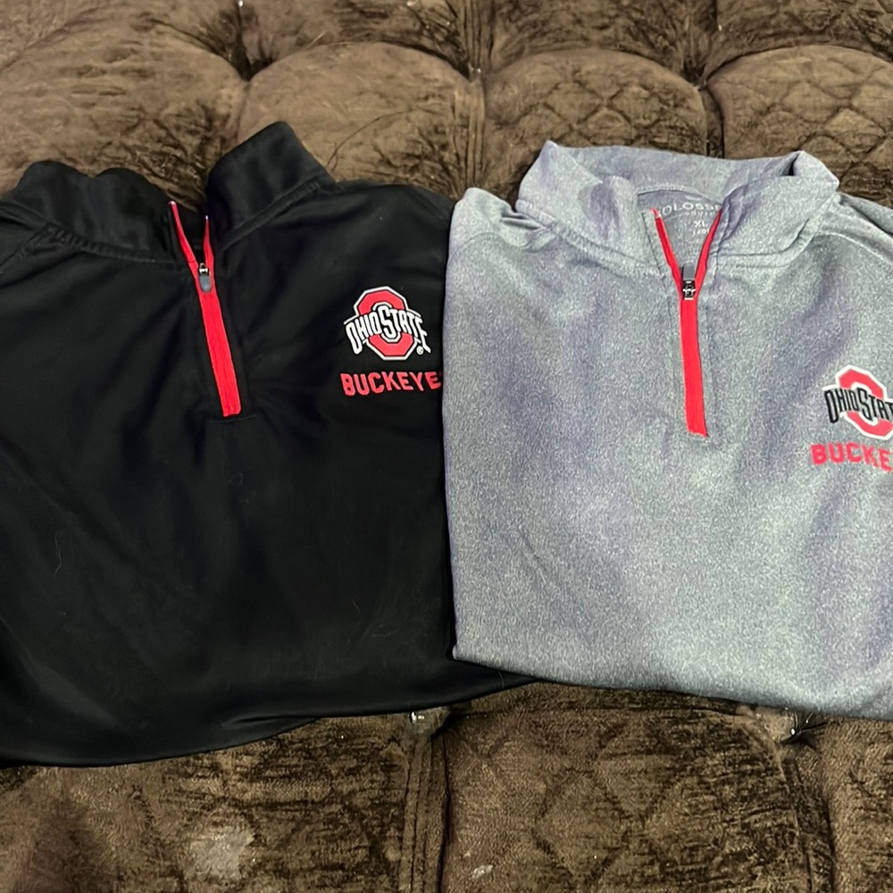 2 Ohio State 1/4 Zip Pullovers.  Black and Gray. Size Youth XL